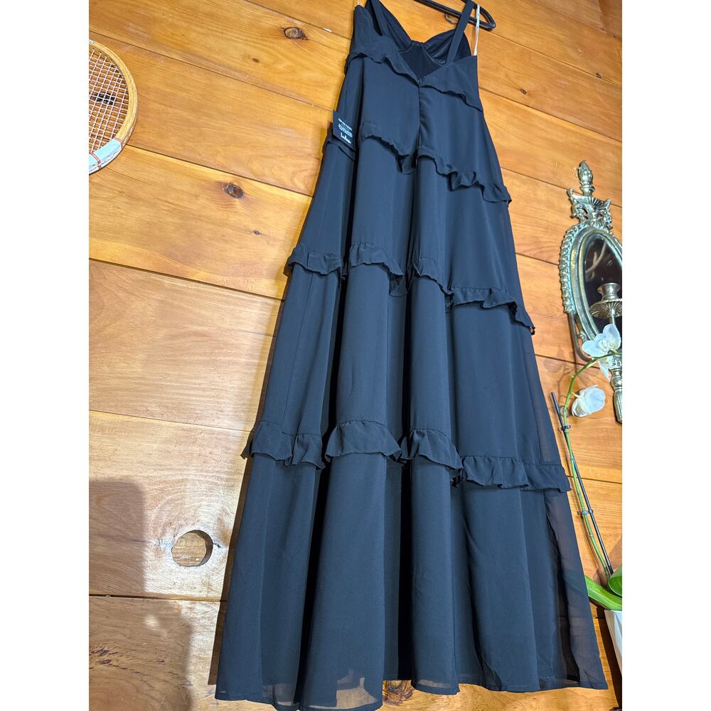 Lulu's Black Ruffle Maxi Dress with Thigh Slit - Picture 9 of 13